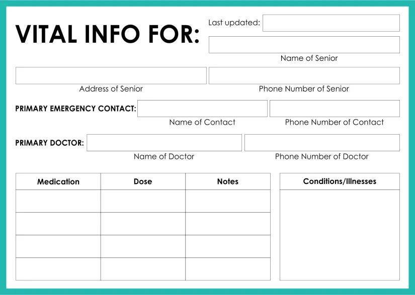 Printable Vital Info Wallet Card Template