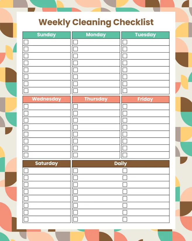Printable Weekly Cleaning Schedule Templates