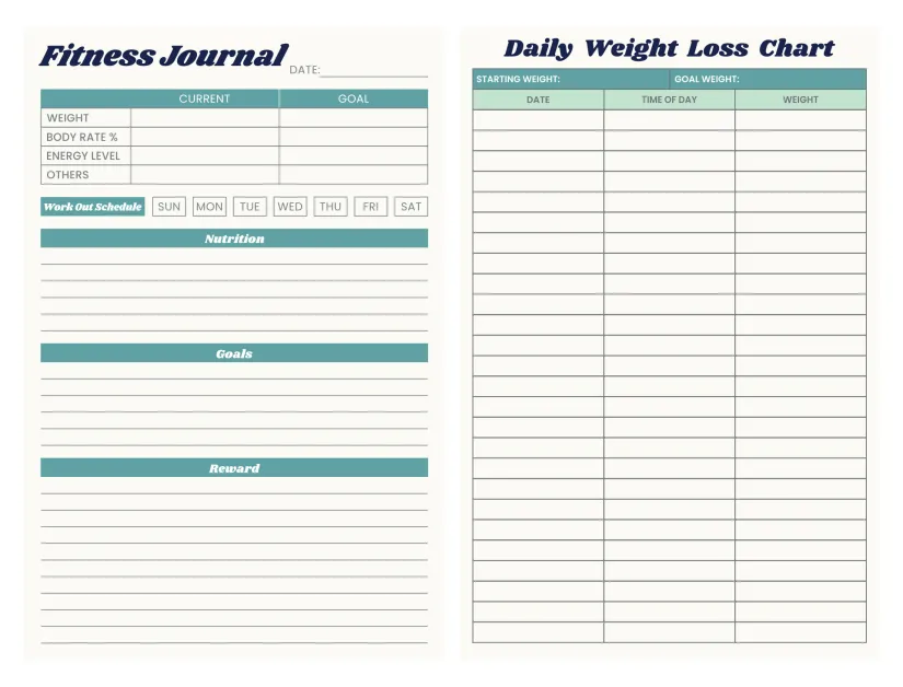 Printable Weight Loss Journal And Fitness Tracker