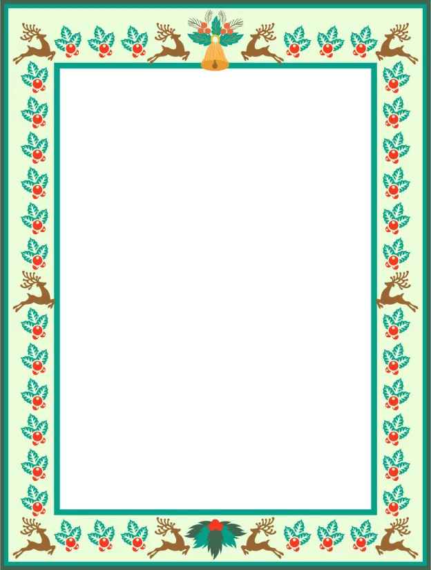 Printable Whimsy Reindeer With Green Border Stationery