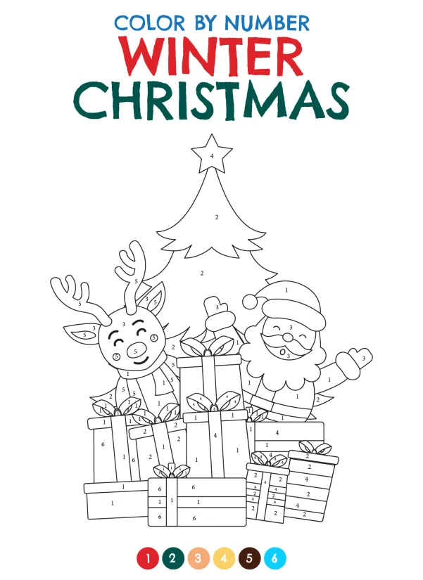Printable Winter & Christmas Color By Number Pages For Kids