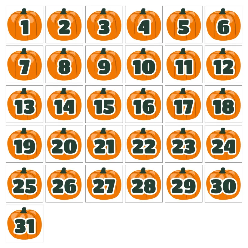 Pumpkin Calendar Numbers Printable
