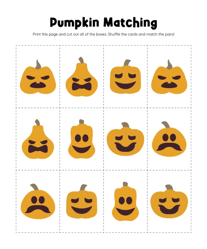 Pumpkin Memory Game Printable