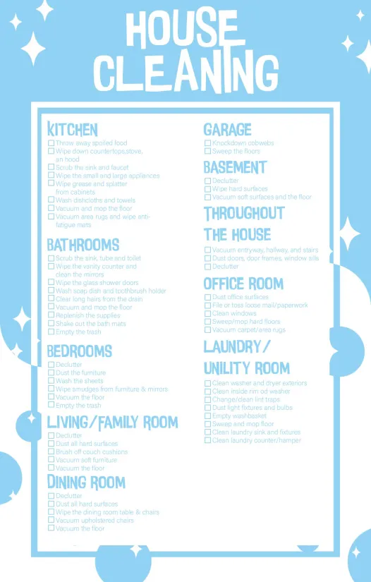 Residential House Cleaning Checklist
