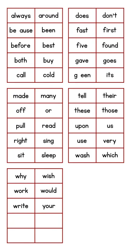 Second Grade Sight Words Flash Cards