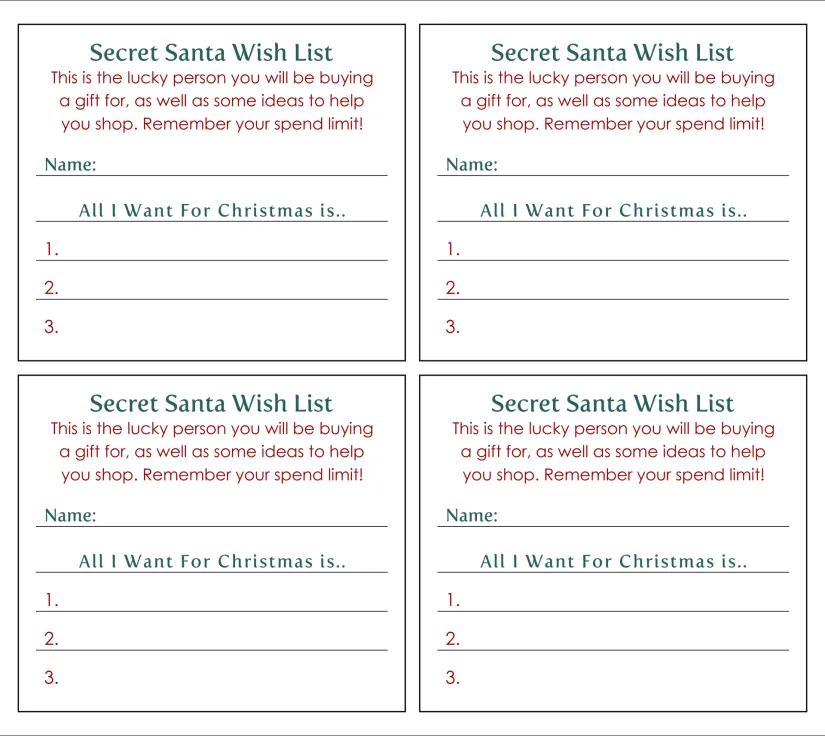 Secret Santa Wish List Printable