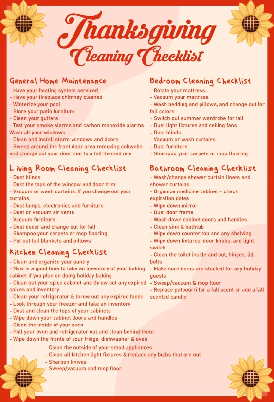 Thanksgiving Cleaning Checklist Printable
