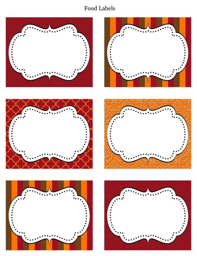 Thanksgiving Food Labels Printable