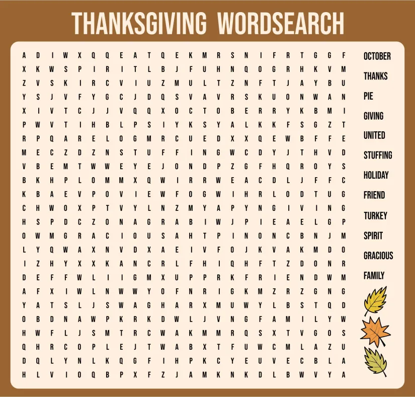 Thanksgiving Games Word Search