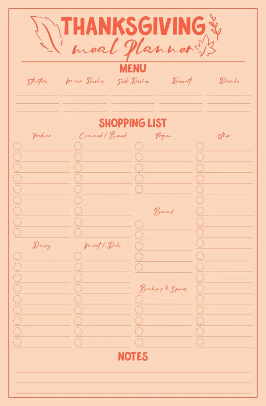 Thanksgiving Shopping Lists & Checklists Printables