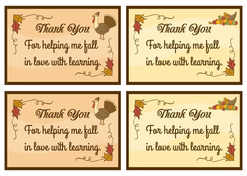 Thanksgiving Thank You Cards For Teachers Printable