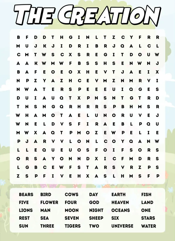 The Creation Story Bible Word Search Printable