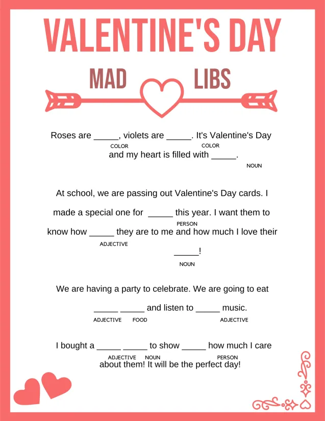 Valentine Mad Libs Printable
