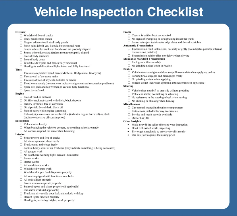 Vehicle Inspection Checklist Template