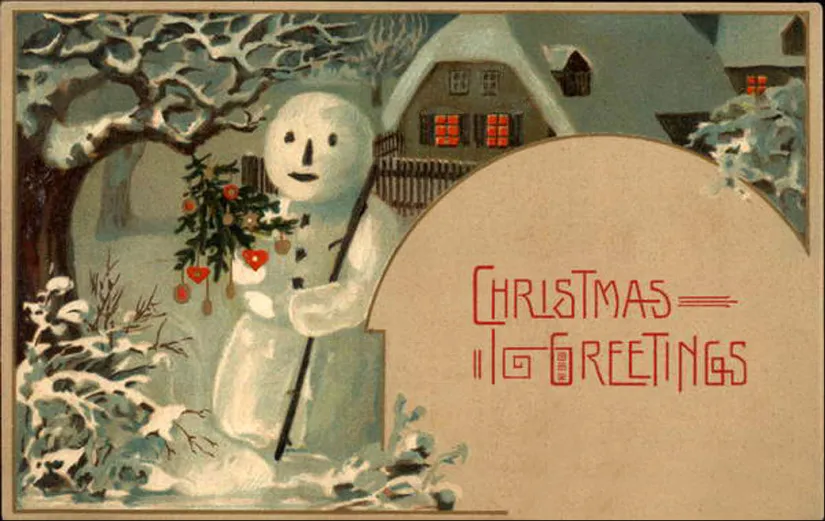 Vintage Christmas Postcard Snowman