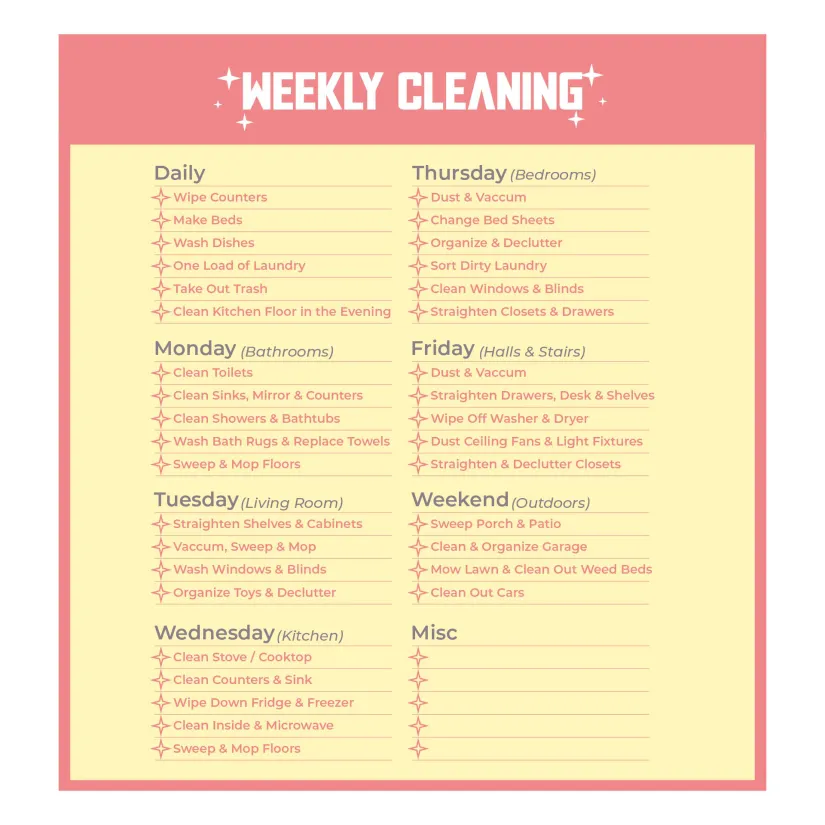 Weekly Cleaning Schedule Chart