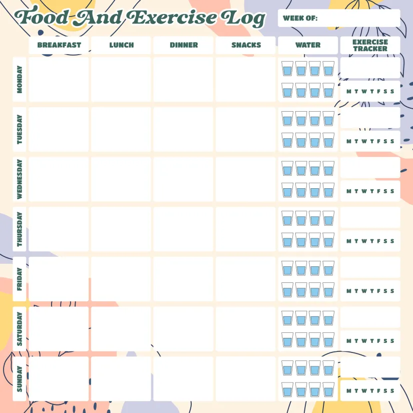 Weekly Food And Exercise Log Printable