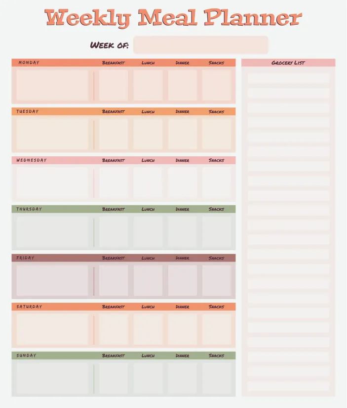 Weekly Meal Planner Template Excel