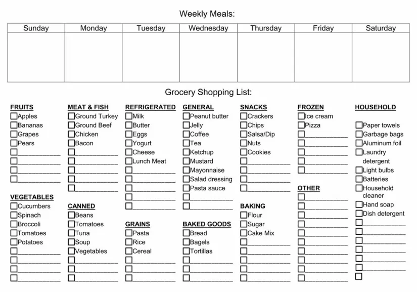 Weekly Meal Planner with Grocery List