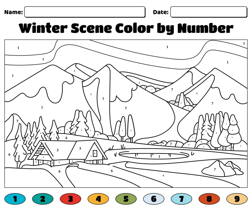 Winter Landscape Color By Number Printable