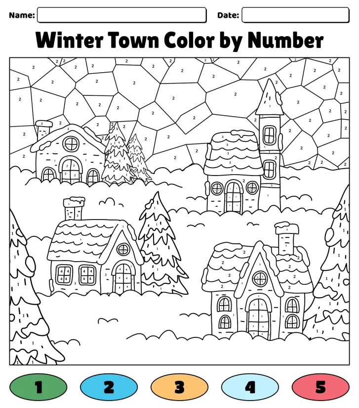 Winter Town Color By Number Template