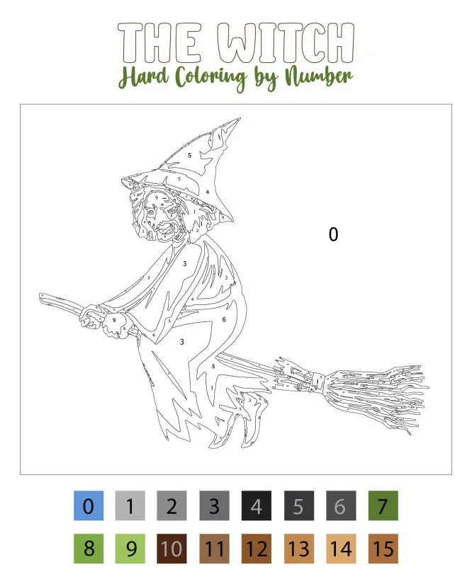 Witch Printable Hard Coloring By Number Pages