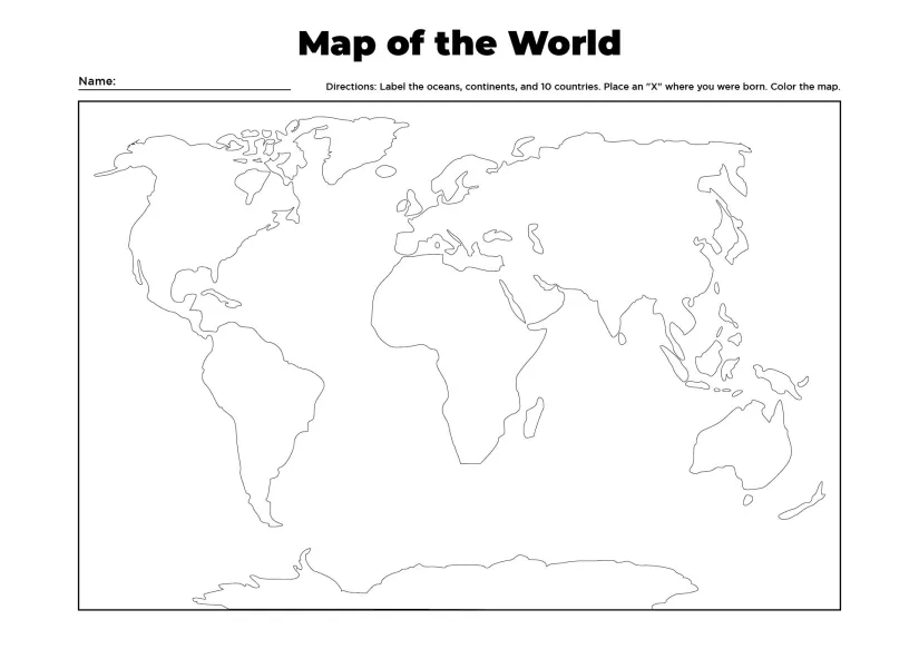 World Map Outline Worksheet