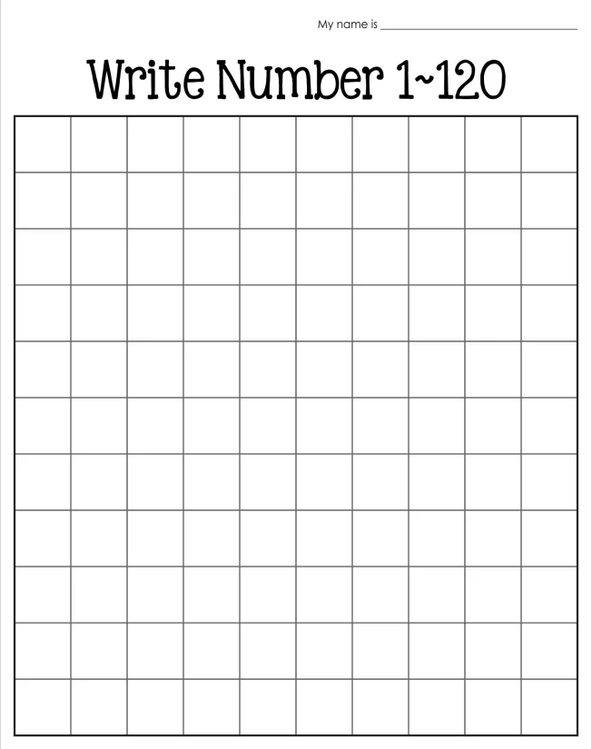 Writing Numbers 1-120 Worksheet