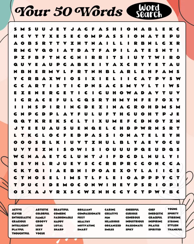 Your 50 Words Word Search Printable